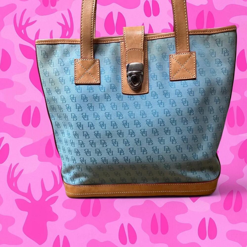 Vintage Dooney & Bourke Blue Signature Monogram Canvas Tote Bag
